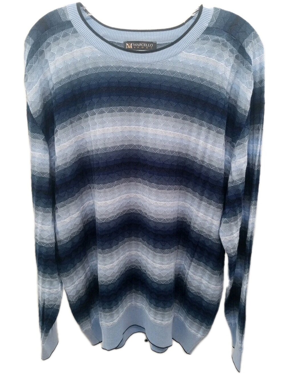Marcello Sport Sweater Mens Medium Blue Viscose Diamond Striped Pullover 90s Y2k